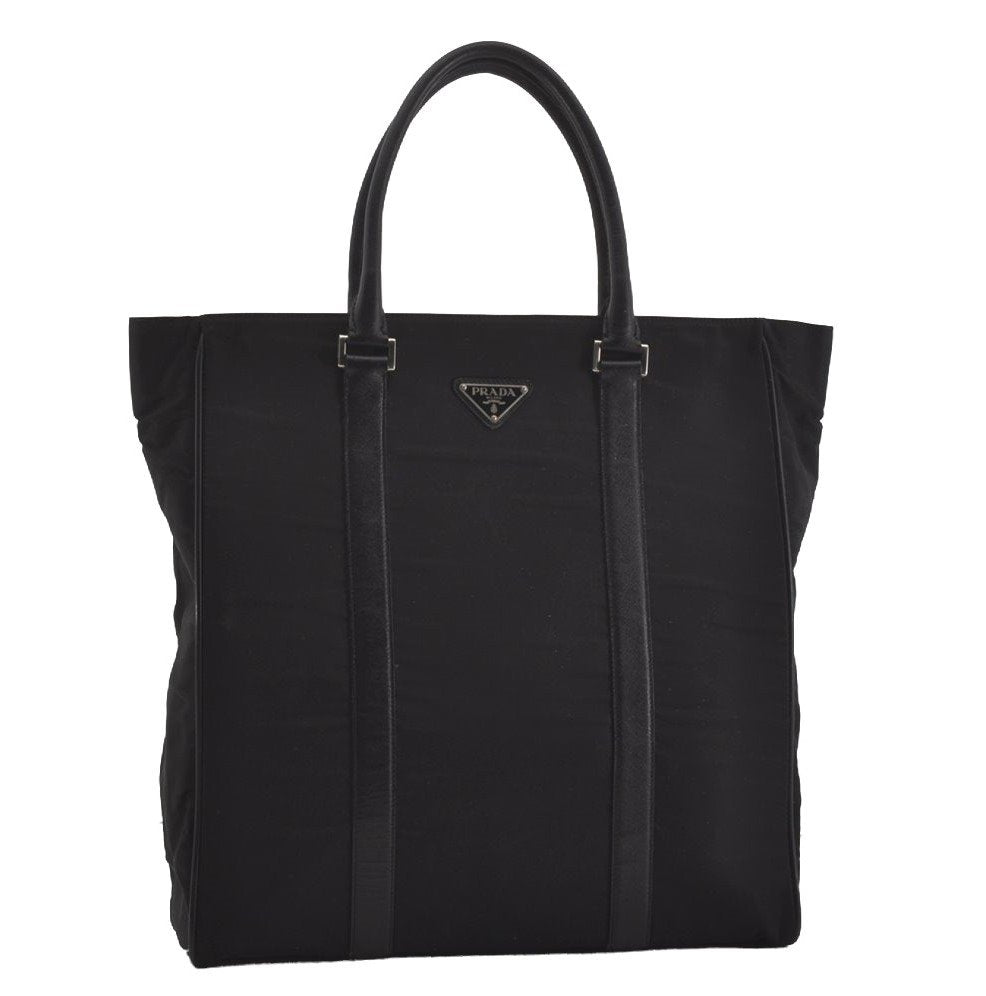 Authentic PRADA Vintage Nylon Tessuto Leather Shoulder Tote Hand Bag Black 2806I