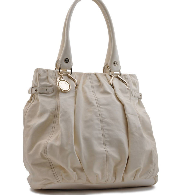 Authentic CELINE Vintage Shoulder Tote Bag Leather Ivory 2807C