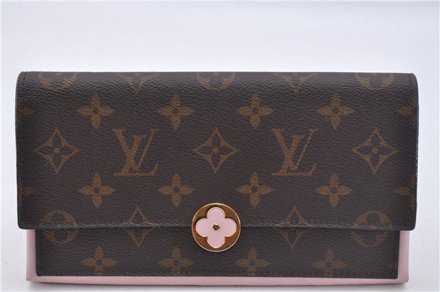 Authentic Louis Vuitton Monogram Portefeuille Flore Wallet Pink M64586 LV 2807F