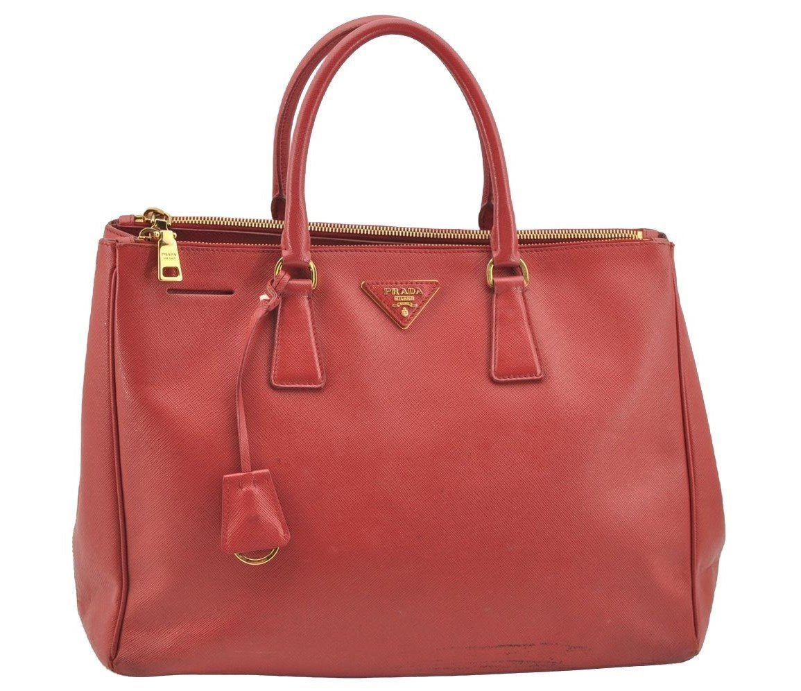 Authentic PRADA Saffiano Leather Nappa Vintage Tote Hand Bag Red 2807I