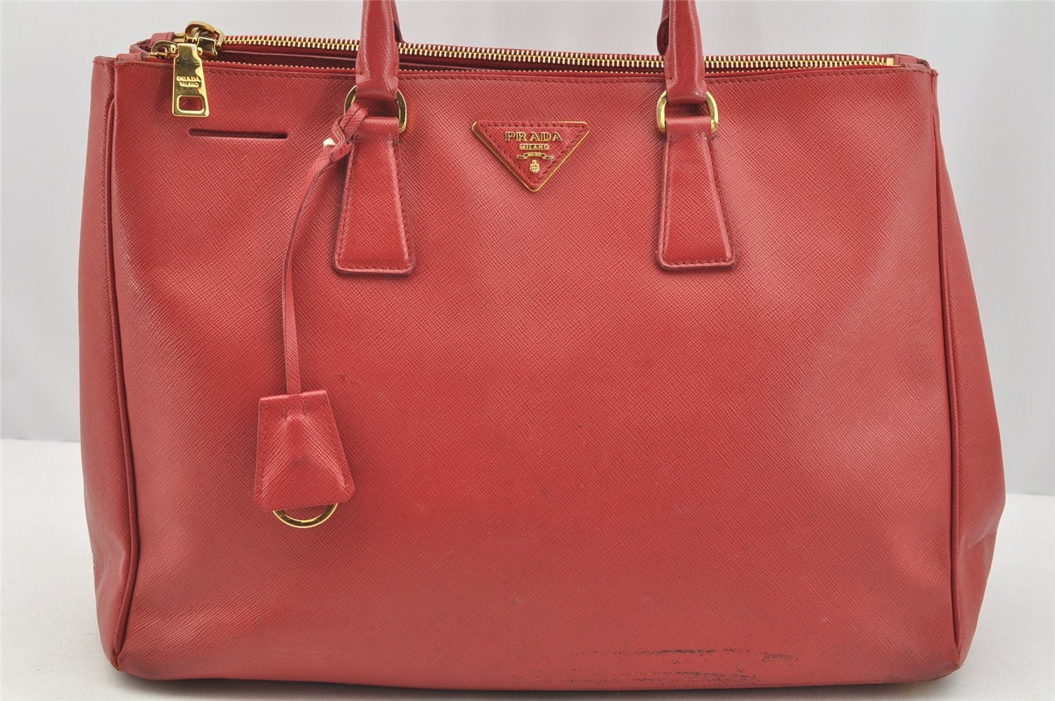 Authentic PRADA Saffiano Leather Nappa Vintage Tote Hand Bag Red 2807I