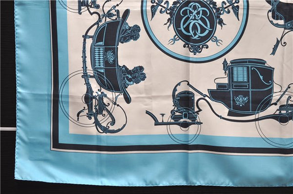 Authentic HERMES Carre 90 Scarf Horse Carrige Motif Silk Light Blue 2808D