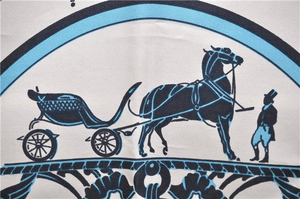 Authentic HERMES Carre 90 Scarf Horse Carrige Motif Silk Light Blue 2808D