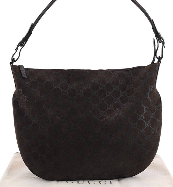 Authentic GUCCI Shoulder Hand Bag Purse GG Suede Leather 0011206 Brown 2808E