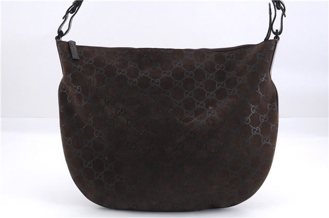 Authentic GUCCI Shoulder Hand Bag Purse GG Suede Leather 0011206 Brown 2808E