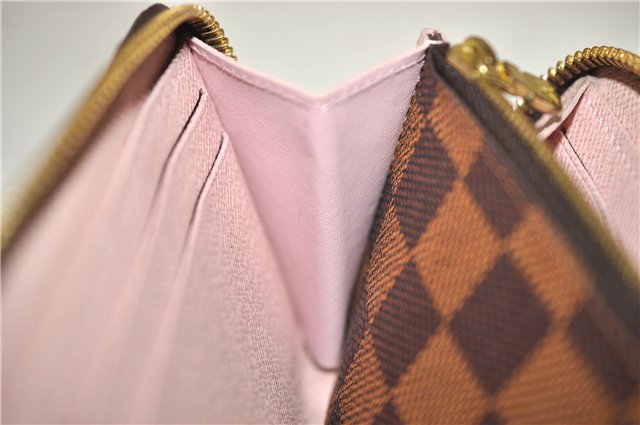 Authentic Louis Vuitton Damier Portefeuille Clemence Wallet Pink N41626 LV 2808F