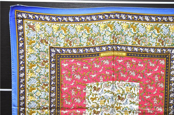 Authentic HERMES Carre 90 Scarf "CHASSE EN INDE" Silk Blue 2809D