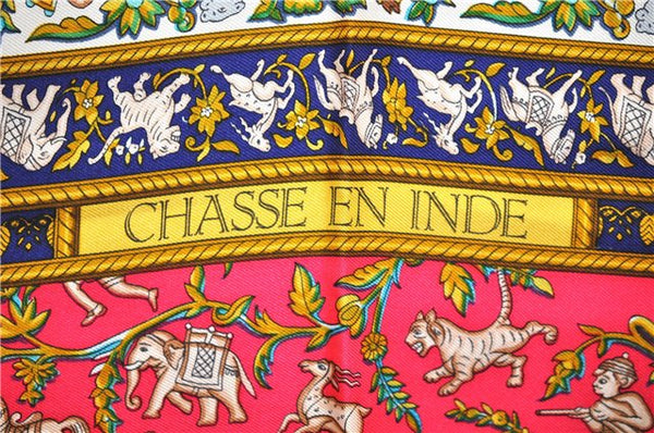 Authentic HERMES Carre 90 Scarf "CHASSE EN INDE" Silk Blue 2809D