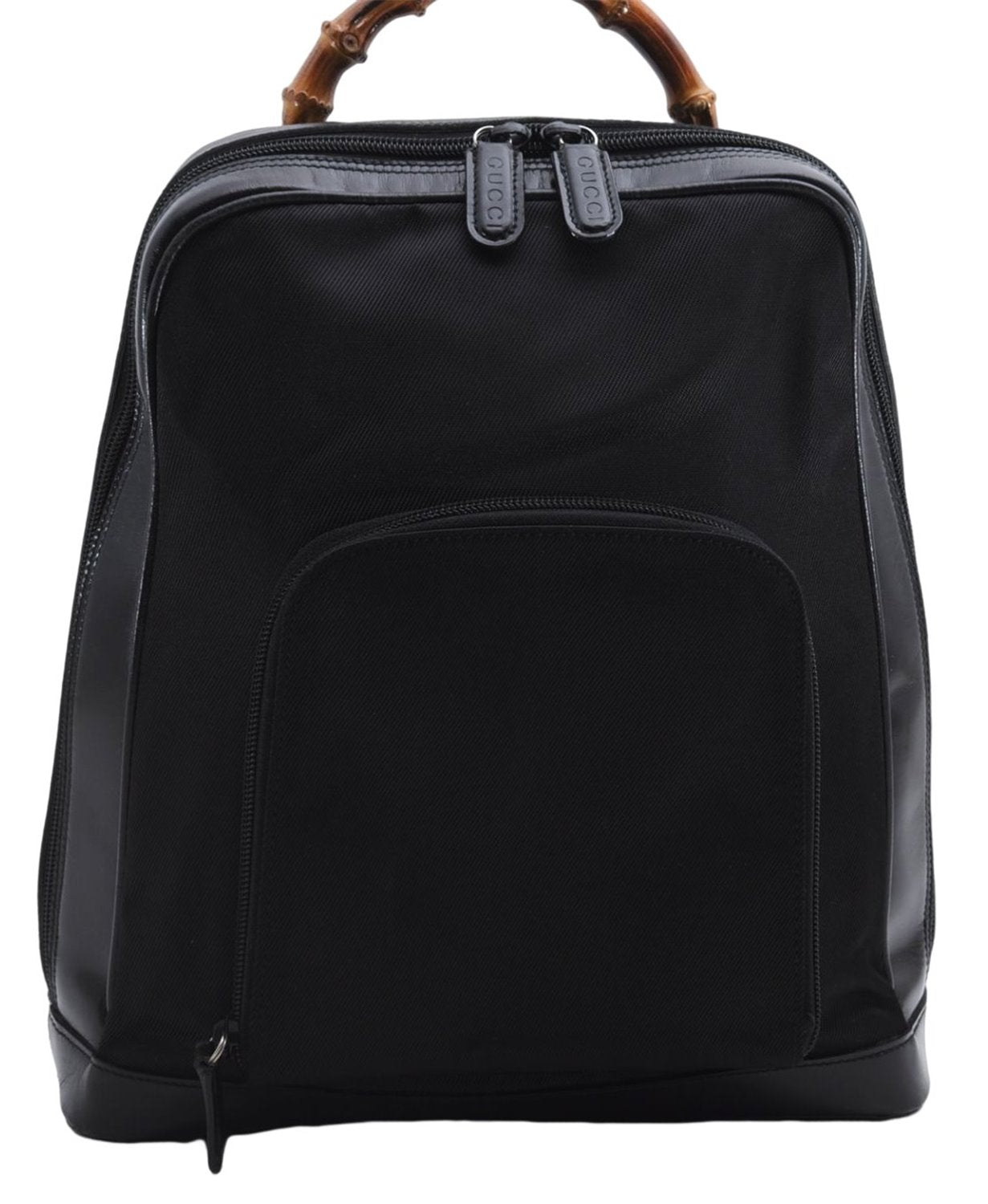 Authentic GUCCI Bamboo Vintage Shoulder Hand Bag Nylon Leather Black 2809E