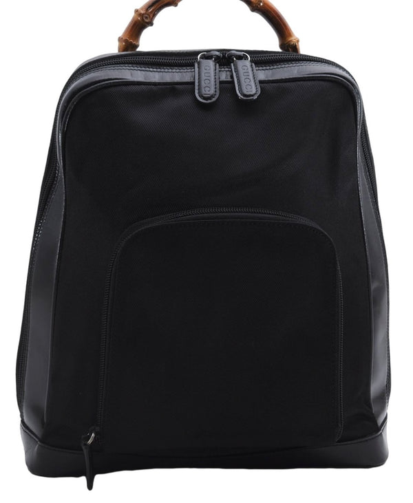 Authentic GUCCI Bamboo Vintage Shoulder Hand Bag Nylon Leather Black 2809E