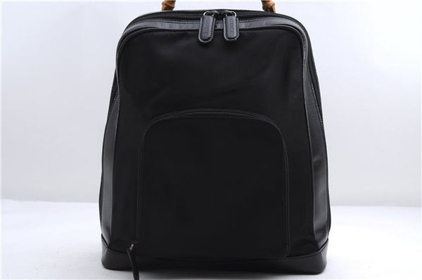 Authentic GUCCI Bamboo Vintage Shoulder Hand Bag Nylon Leather Black 2809E