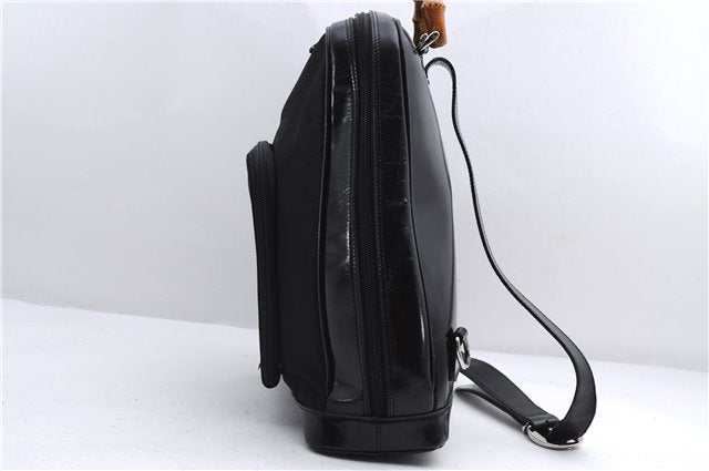 Authentic GUCCI Bamboo Vintage Shoulder Hand Bag Nylon Leather Black 2809E