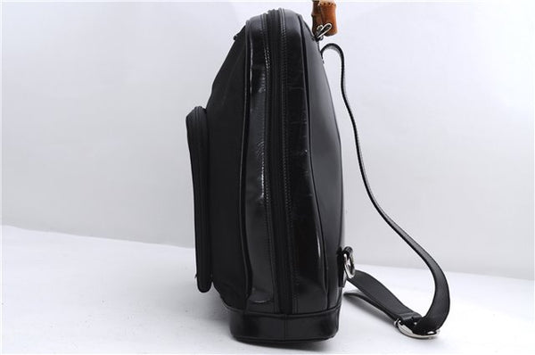 Authentic GUCCI Bamboo Vintage Shoulder Hand Bag Nylon Leather Black 2809E