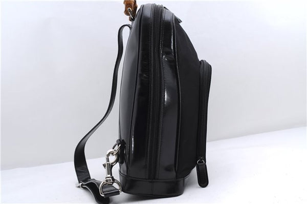 Authentic GUCCI Bamboo Vintage Shoulder Hand Bag Nylon Leather Black 2809E