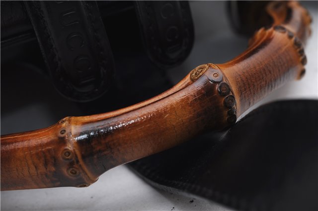 Authentic GUCCI Bamboo Vintage Shoulder Hand Bag Nylon Leather Black 2809E