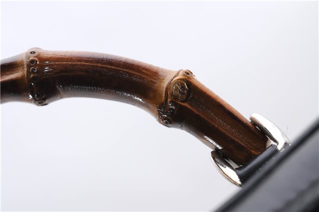 Authentic GUCCI Bamboo Vintage Shoulder Hand Bag Nylon Leather Black 2809E