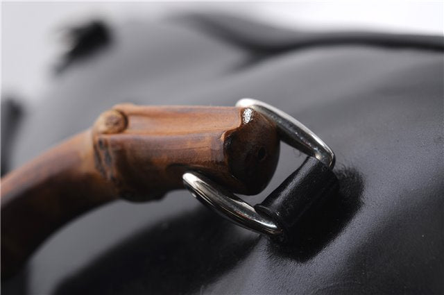 Authentic GUCCI Bamboo Vintage Shoulder Hand Bag Nylon Leather Black 2809E