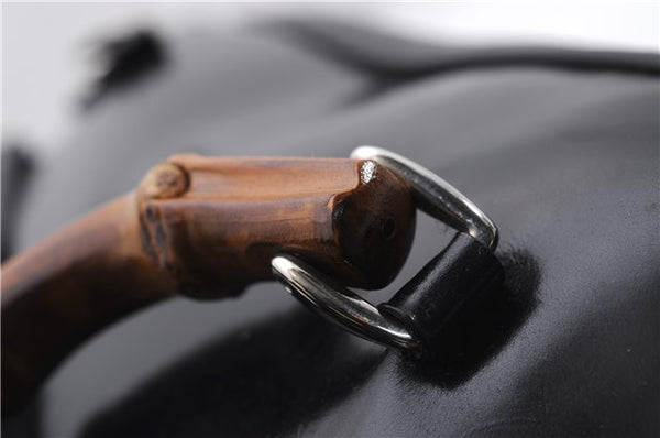 Authentic GUCCI Bamboo Vintage Shoulder Hand Bag Nylon Leather Black 2809E