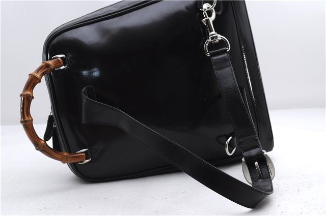 Authentic GUCCI Bamboo Vintage Shoulder Hand Bag Nylon Leather Black 2809E