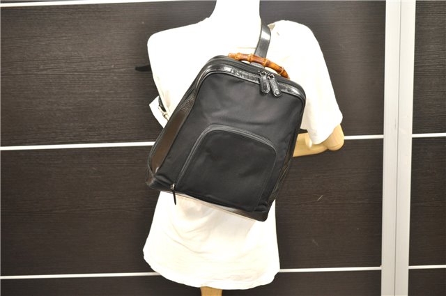 Authentic GUCCI Bamboo Vintage Shoulder Hand Bag Nylon Leather Black 2809E
