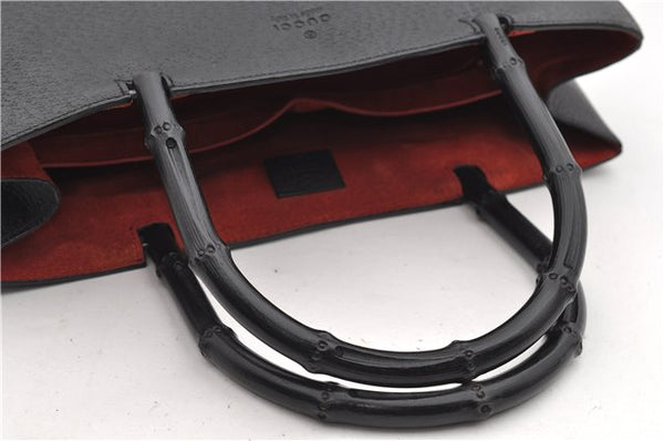 Authentic GUCCI Bamboo Tote Hand Bag Leather 0021059 Black 2810E