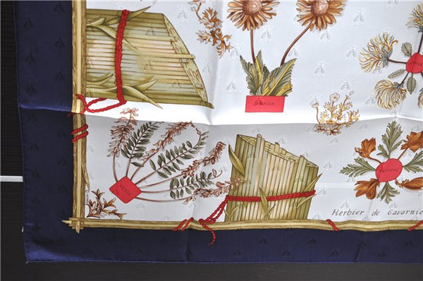 Authentic HERMES Carre 90 Scarf "Herbier de Gavarnie" Silk Navy Box 2811D