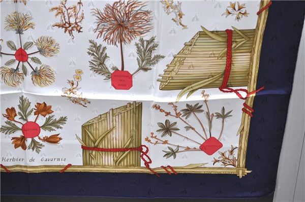 Authentic HERMES Carre 90 Scarf "Herbier de Gavarnie" Silk Navy Box 2811D