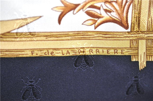 Authentic HERMES Carre 90 Scarf "Herbier de Gavarnie" Silk Navy Box 2811D