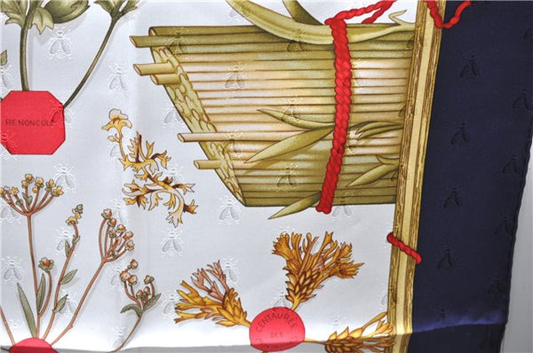 Authentic HERMES Carre 90 Scarf "Herbier de Gavarnie" Silk Navy Box 2811D