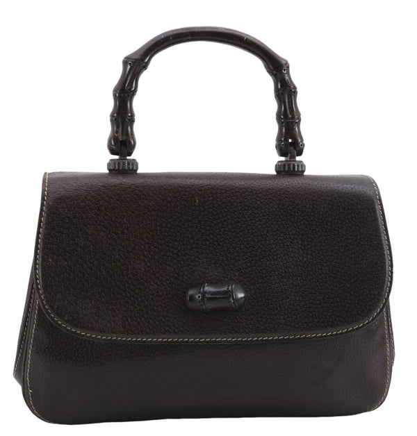 Authentic GUCCI Bamboo Vintage Hand Bag Purse Leather Brown 2811E