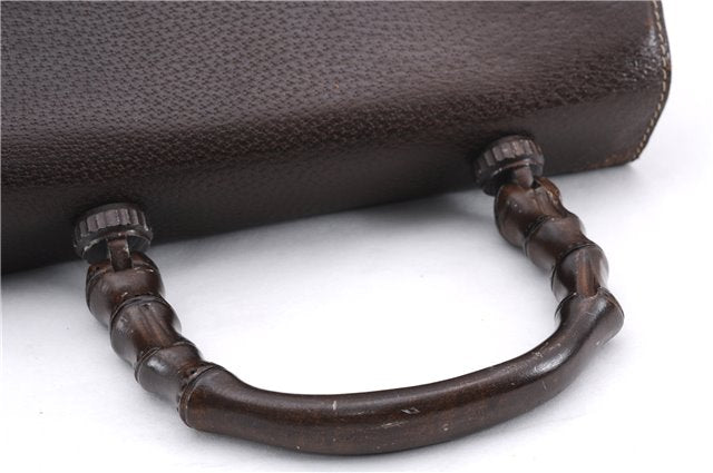 Authentic GUCCI Bamboo Vintage Hand Bag Purse Leather Brown 2811E