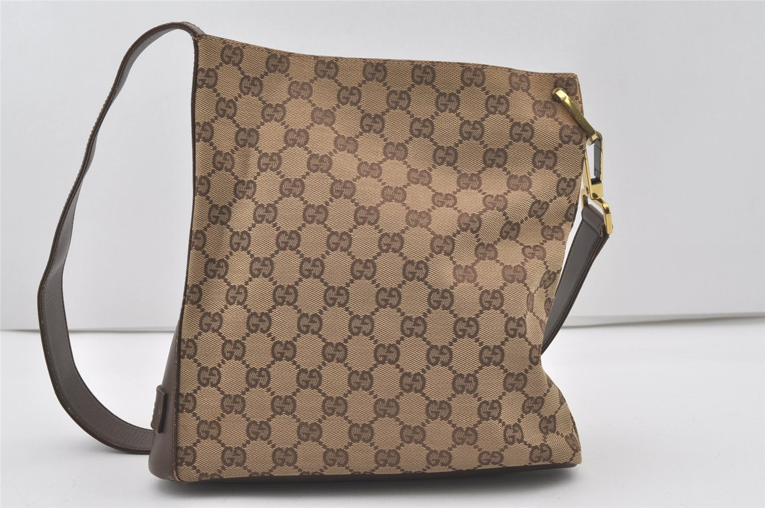 Authentic GUCCI Shoulder Cross Body Bag GG Canvas Leather 91761 Brown 2811I