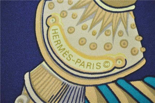 Authentic HERMES Carre 90 Scarf "Etendards et Bonnieres" Silk Navy Box 2812D