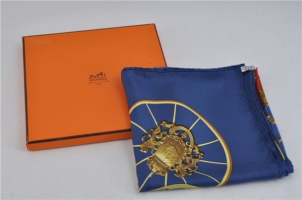 Authentic HERMES Carre 90 Scarf "SPRINGS" Silk Blue Box 2813D