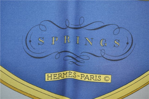 Authentic HERMES Carre 90 Scarf "SPRINGS" Silk Blue Box 2813D