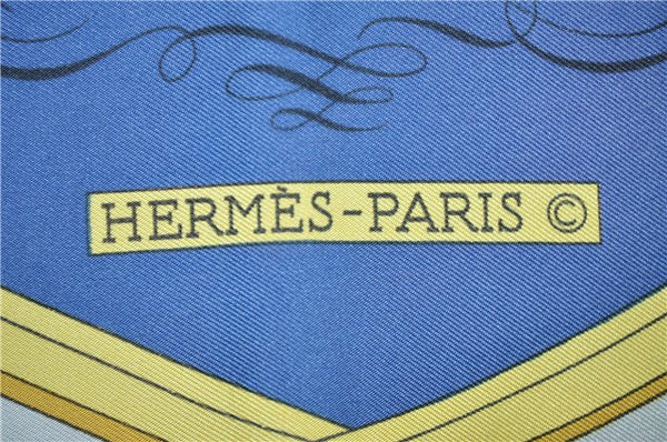 Authentic HERMES Carre 90 Scarf "SPRINGS" Silk Blue Box 2813D
