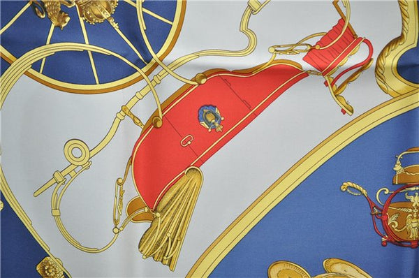 Authentic HERMES Carre 90 Scarf "SPRINGS" Silk Blue Box 2813D