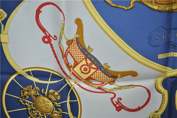 Authentic HERMES Carre 90 Scarf "SPRINGS" Silk Blue Box 2813D