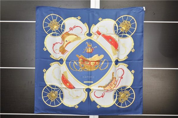 Authentic HERMES Carre 90 Scarf "SPRINGS" Silk Blue Box 2813D