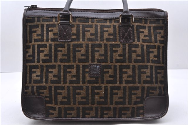 Authentic FENDI Zucca Vintage Hand Bag Purse Canvas Leather Brown 2815E