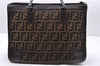 Authentic FENDI Zucca Vintage Hand Bag Purse Canvas Leather Brown 2815E