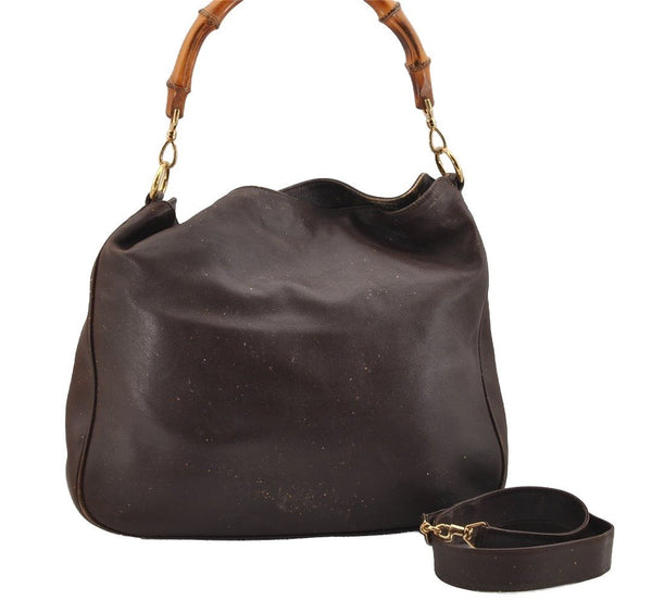 Authentic GUCCI Vintage Bamboo 2Way Shoulder Hand Bag Leather Brown Junk 2815I