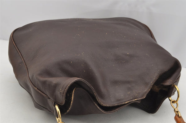 Authentic GUCCI Vintage Bamboo 2Way Shoulder Hand Bag Leather Brown Junk 2815I