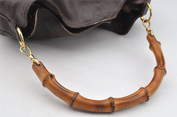 Authentic GUCCI Vintage Bamboo 2Way Shoulder Hand Bag Leather Brown Junk 2815I