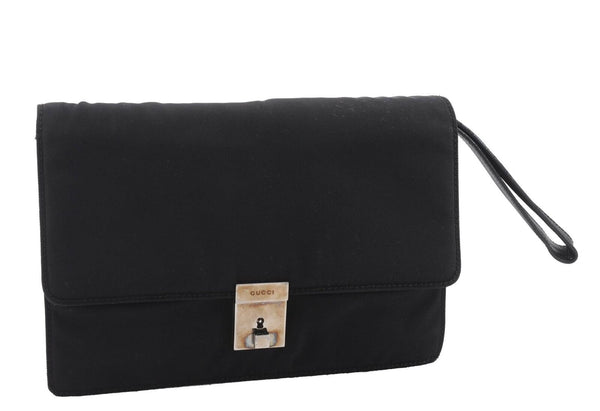 Authentic GUCCI Vintage Clutch Hand Bag Nylon Leather 0181600 Black 2817C