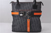 Christian Dior Trotter Flight Line Hand Tote Bag Canvas Leather Navy Blue 2817D