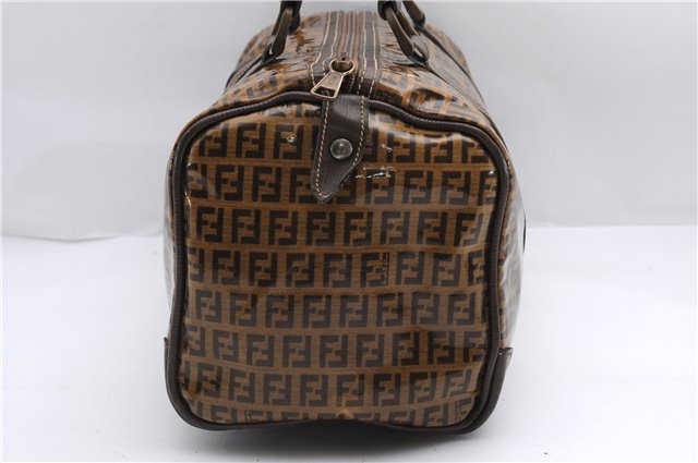 Authentic FENDI Zucchino Vintage Hand Boston Bag PVC Leather Brown 2818E