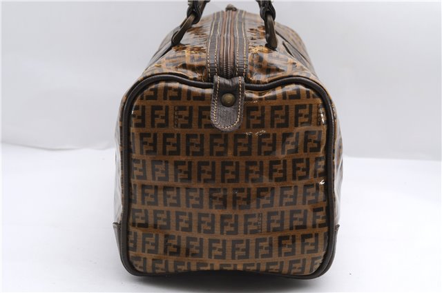 Authentic FENDI Zucchino Vintage Hand Boston Bag PVC Leather Brown 2818E