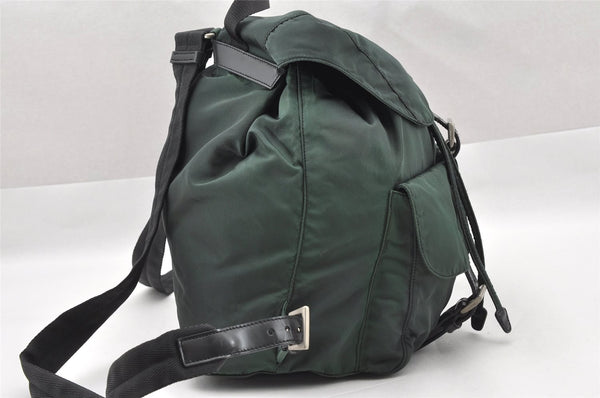 Authentic PRADA VELA Nylon Tessuto Leather Drawstring Backpack B2811 Green 2818I