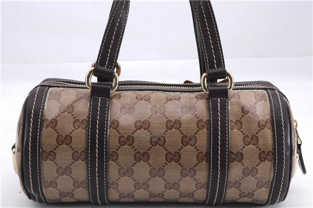 Authentic GUCCI Hysteria GG Crystal Crest Heart Hand Bag PVC Leather Brown 2819E